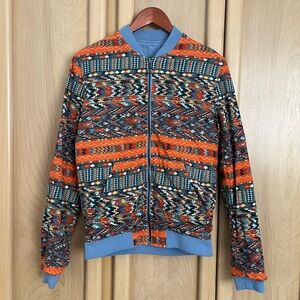 Men’s ZARA reversable bomber jacket light blue and orange tribal pattern